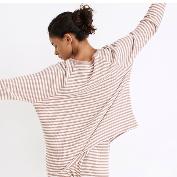 Madewell Waffle Knit Button Front Pajama Top in Lorain Stripe - Picture 3 of 10